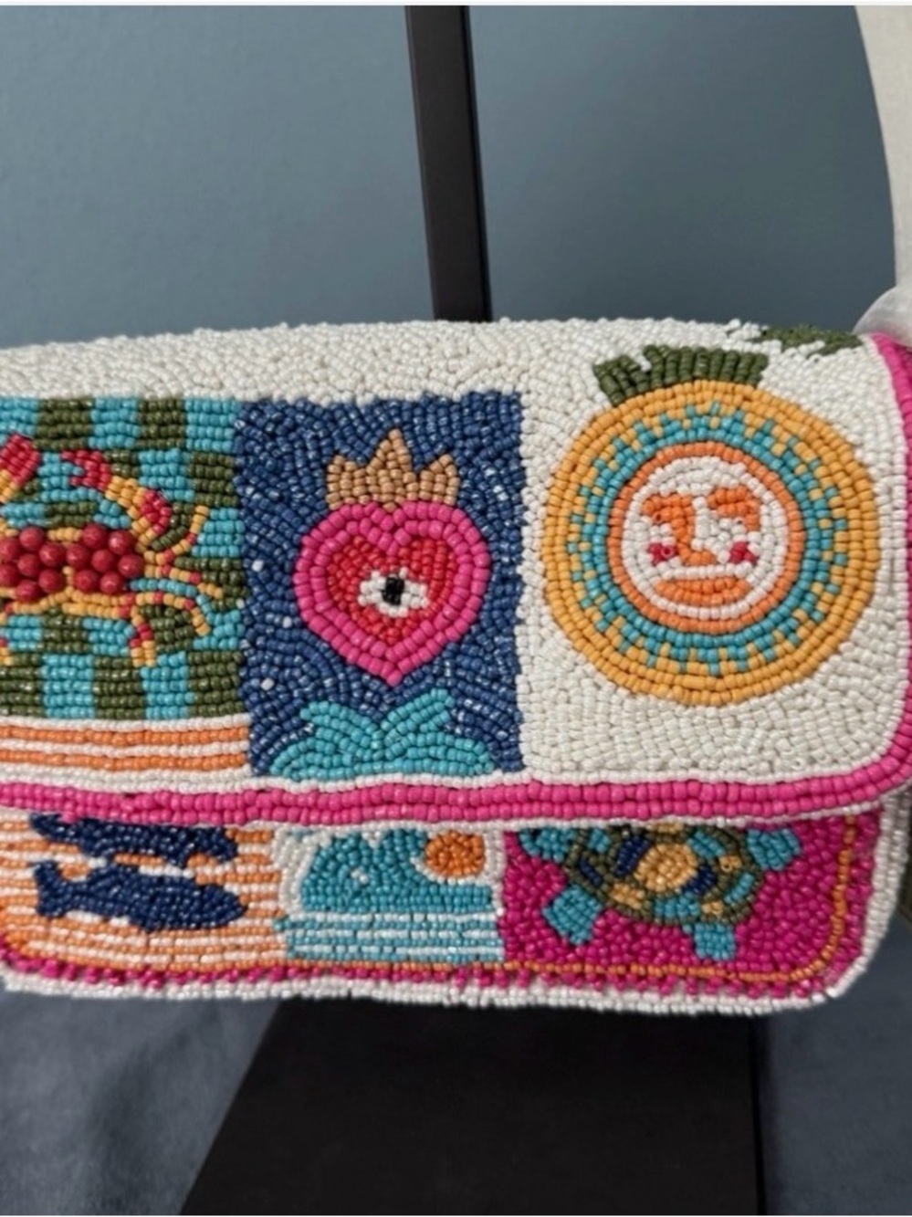 New Release Handcrafted in India Beaded Bag Vacation Heart Turtle Fish, Crab NWT